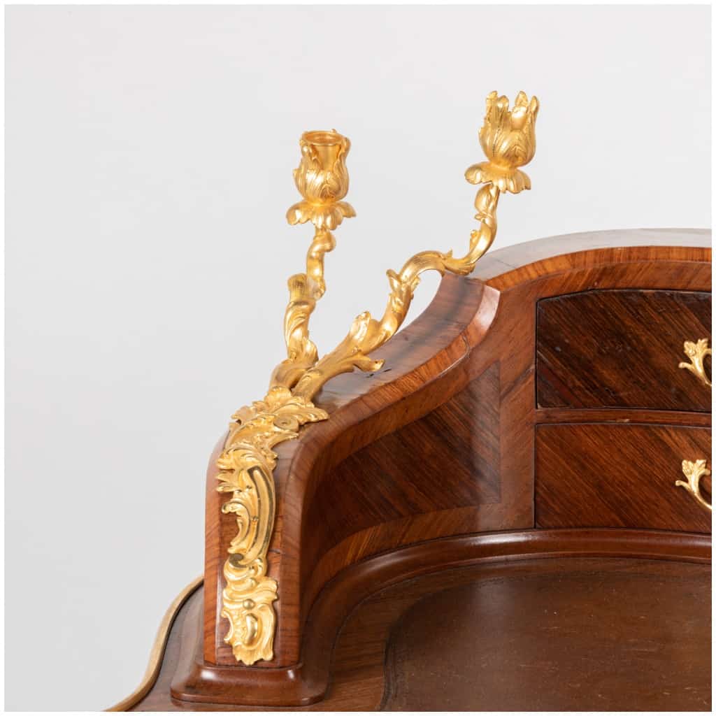 Lady's desk at the clock in precious wood marquetry and gilded bronze, XIXe 8