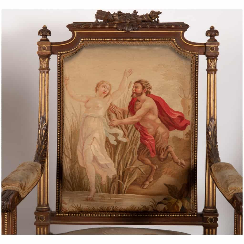 Mobilier de salon style Louis XVI en bois naturel et tapisserie d’Aubusson, XIXe 8