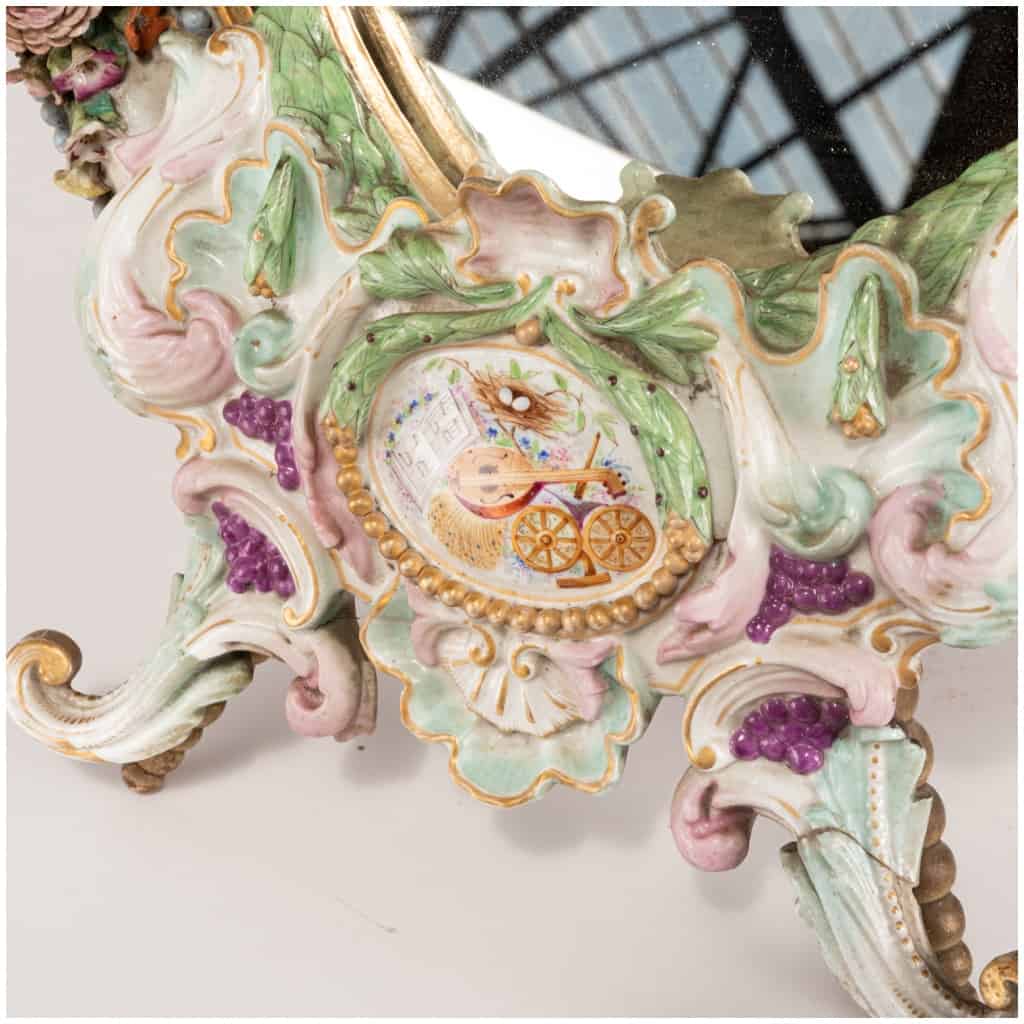 In the style of Meissen, large porcelain table mirror, XIXand 9