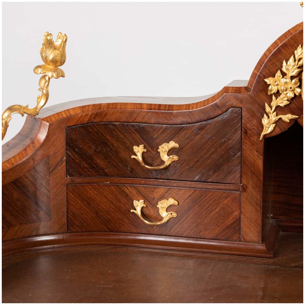 Lady's desk at the clock in precious wood marquetry and gilded bronze, XIXe 9