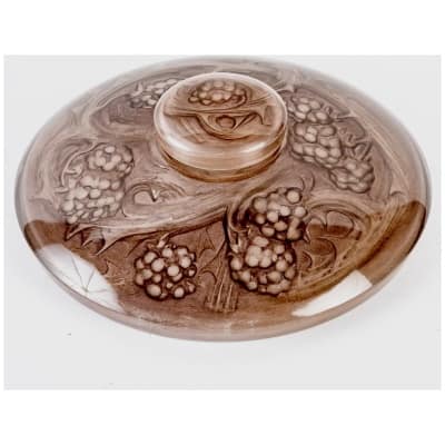 1920 René Lalique – Encrier Mûres Verre Blanc Patiné Brun