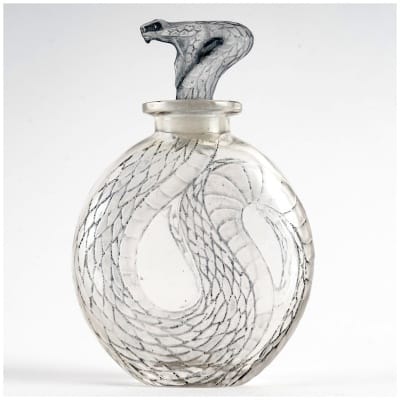 1920 René Lalique – Flacon Serpent Verre Blanc Patiné Bleu
