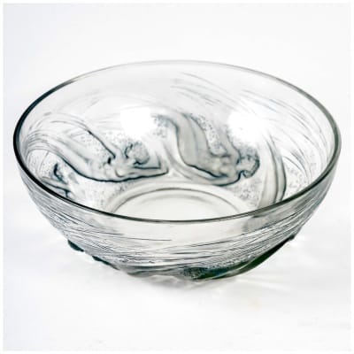 1921 René Lalique – Coupe Ondines Verre Blanc Patiné Bleu