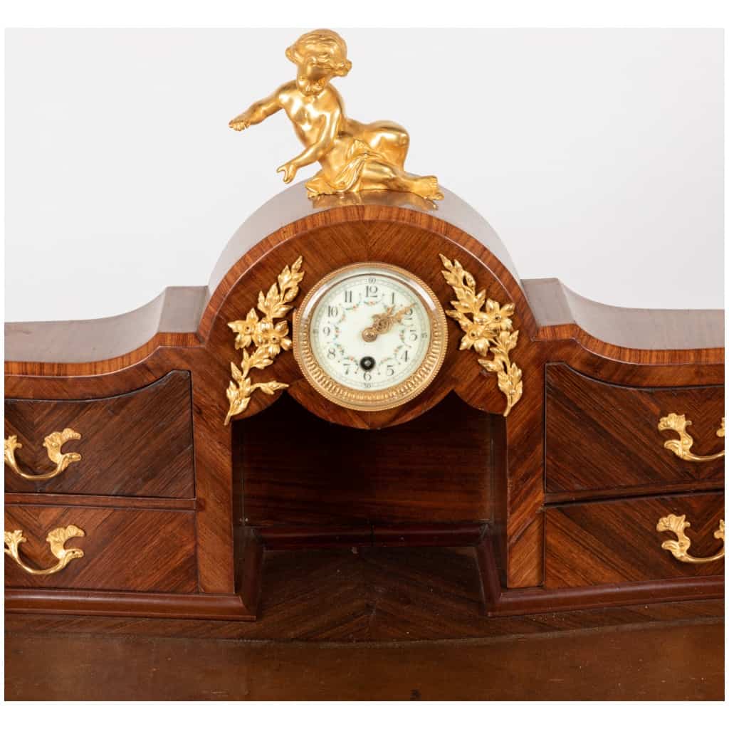 Lady's desk at the clock in precious wood marquetry and gilded bronze, XIXe 10
