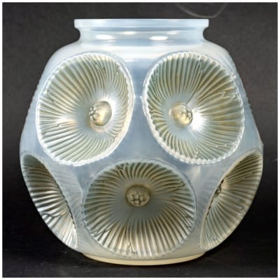 1927 René Lalique – Vase Picardie Verre Opalescent Multi Couche Patiné Bleu Vert