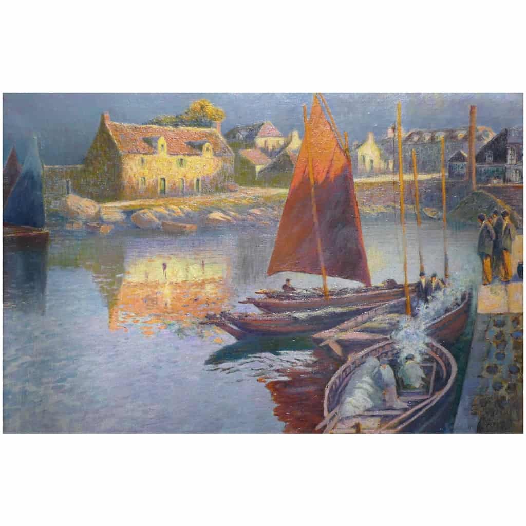 Max BOUVET Peinture Française Marine 20ème siècle Petit port Breton Huile sur toile signée 12