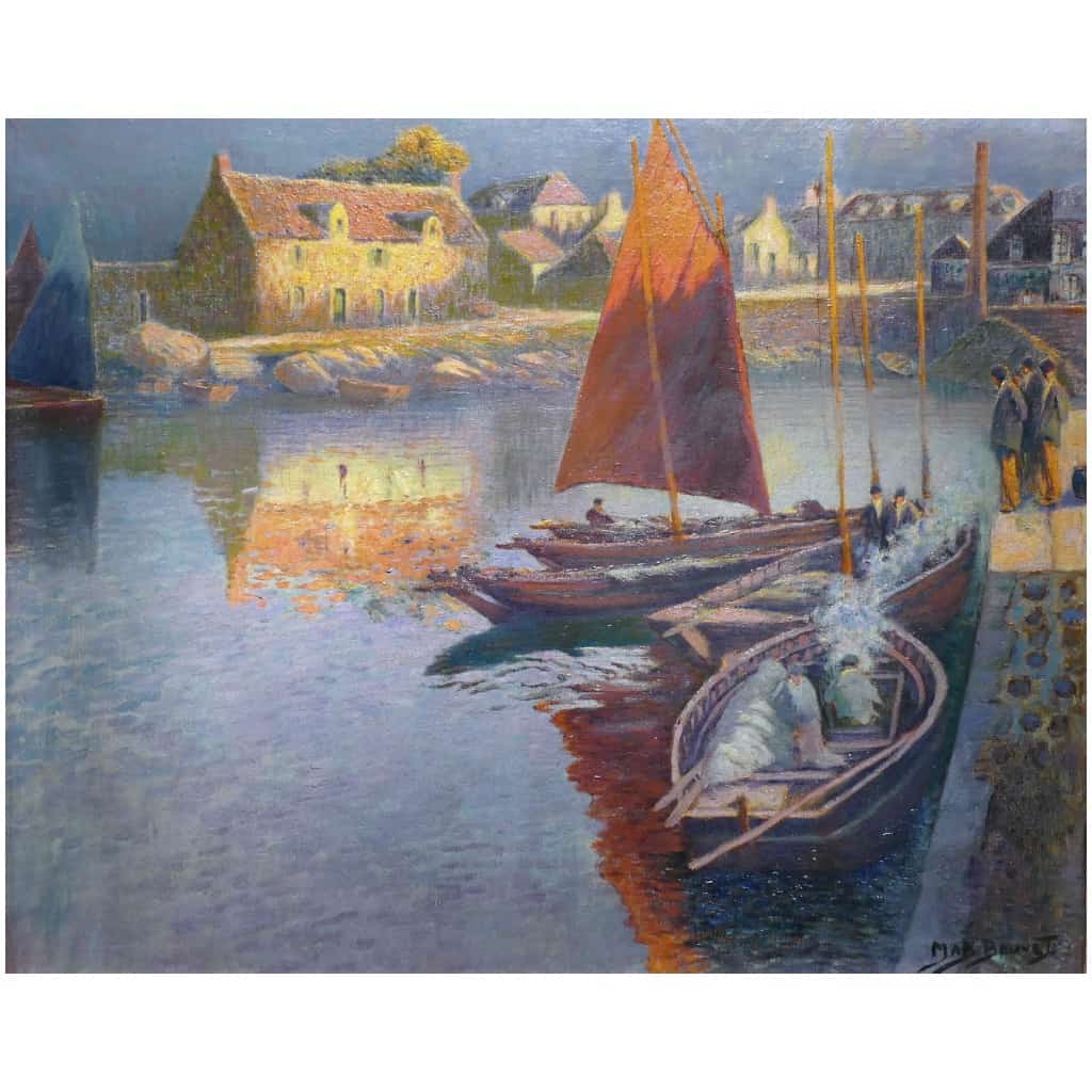 Max BOUVET Peinture Française Marine 20ème siècle Petit port Breton Huile sur toile signée 10