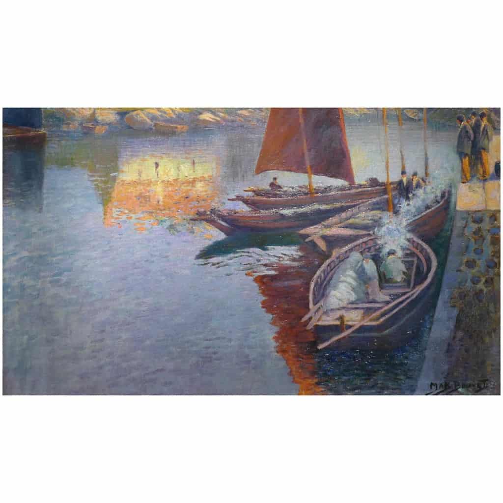 Max BOUVET Peinture Française Marine 20ème siècle Petit port Breton Huile sur toile signée 6