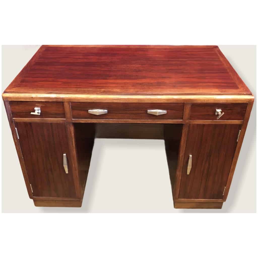 Art Deco Desk With Pedestals In Rosewood, Three Drawers In Front 7