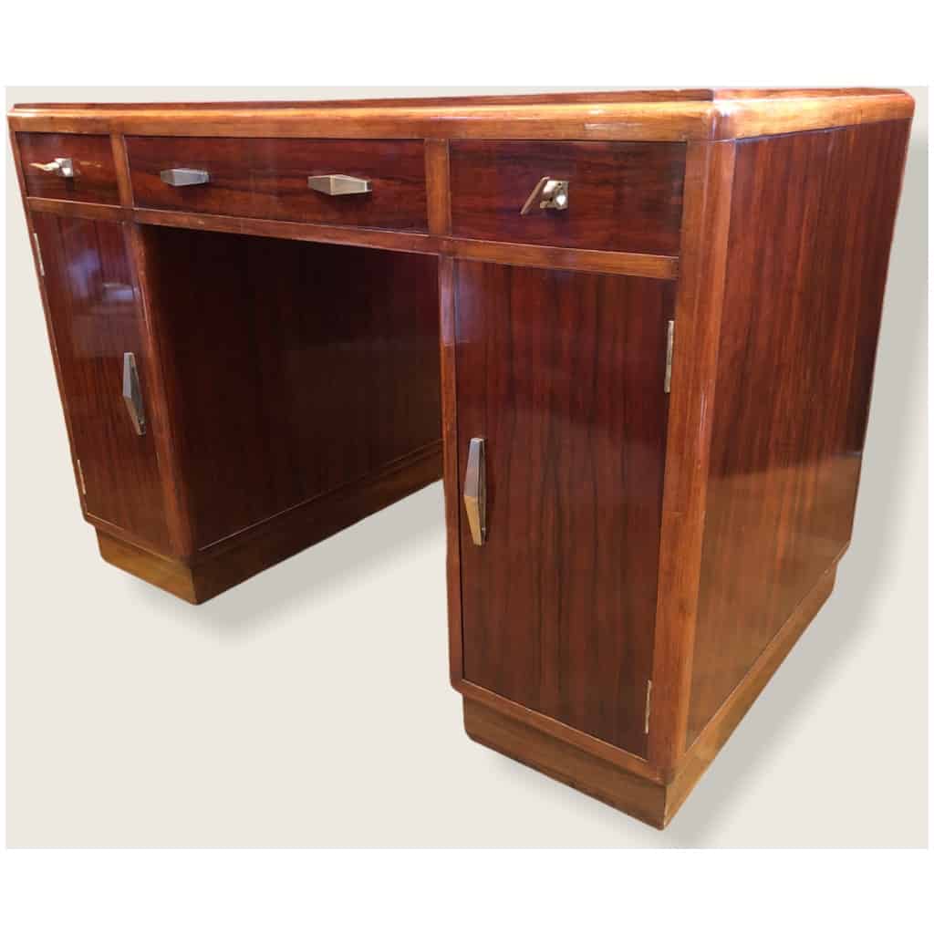 Art Deco Desk With Pedestals In Rosewood, Three Drawers In Front 5