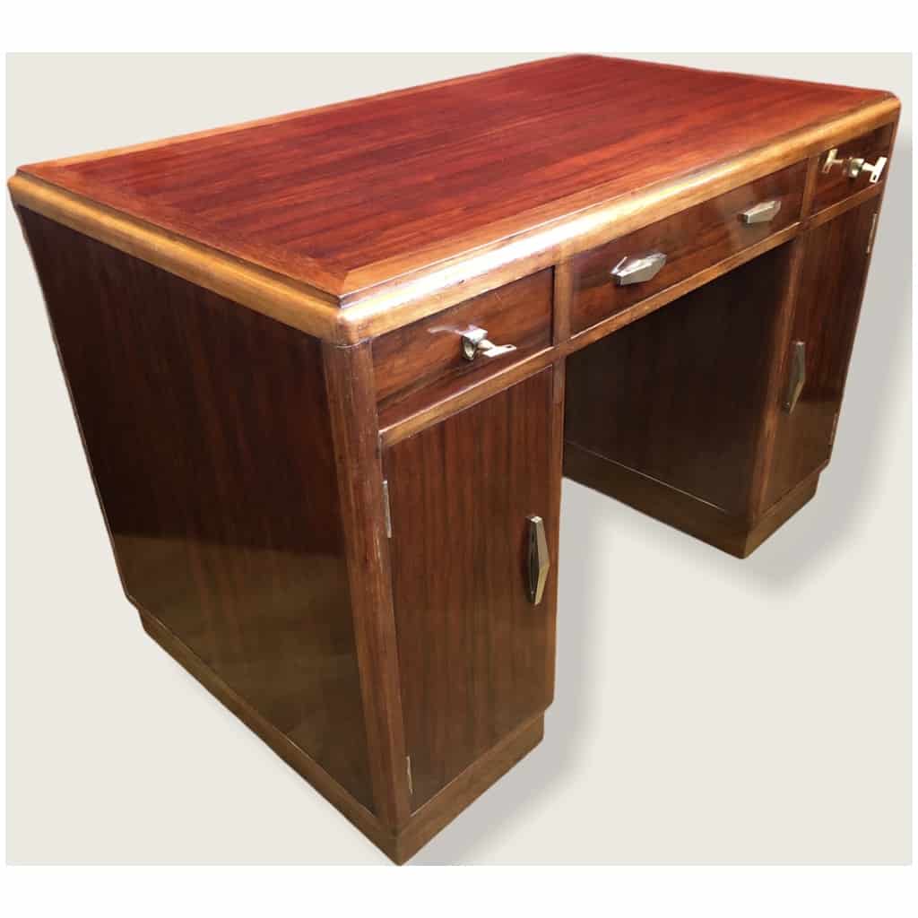 Art Deco Desk With Pedestals In Rosewood, Three Drawers In Front 3