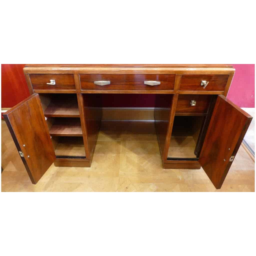 Art Deco Desk With Pedestals In Rosewood, Three Drawers In Front 4