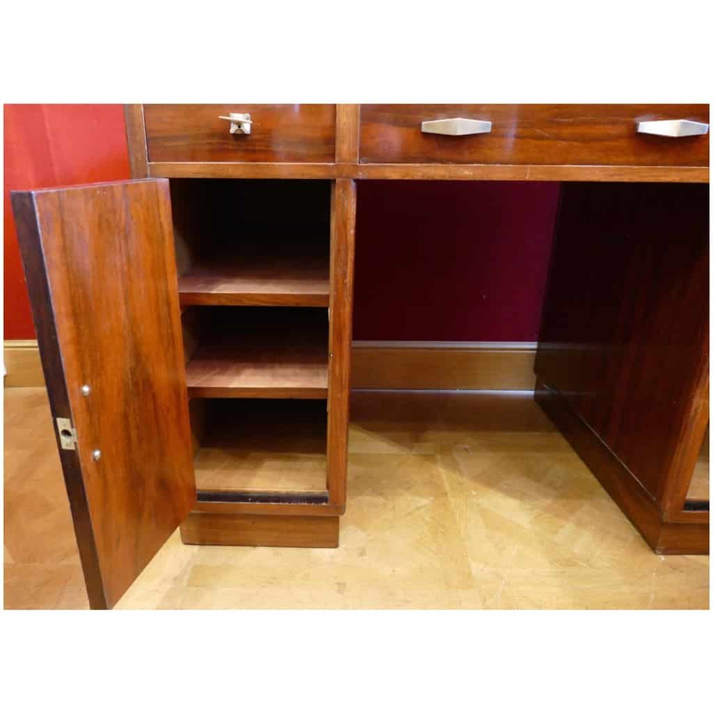 Art Deco Desk With Pedestals In Rosewood, Three Drawers In Front 10