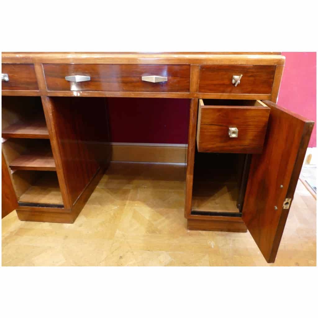 Art Deco Desk With Pedestals In Rosewood, Three Drawers In Front 8