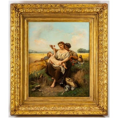 Nicolas Auguste Laurens – La Famille Romantique aux Champs huile sur toile vers 1850-1860