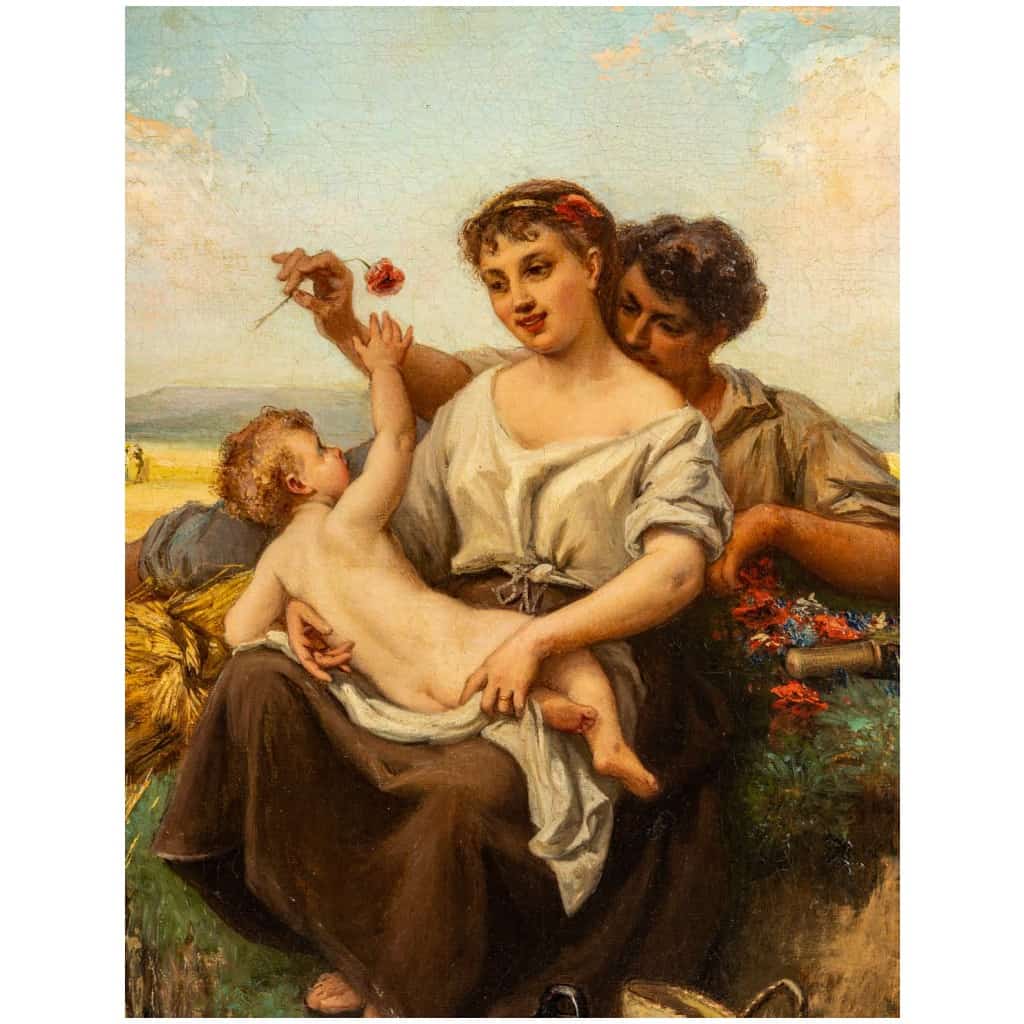 Nicolas Auguste Laurens – La Famille Romantique aux Champs huile sur toile vers 1850-1860 5