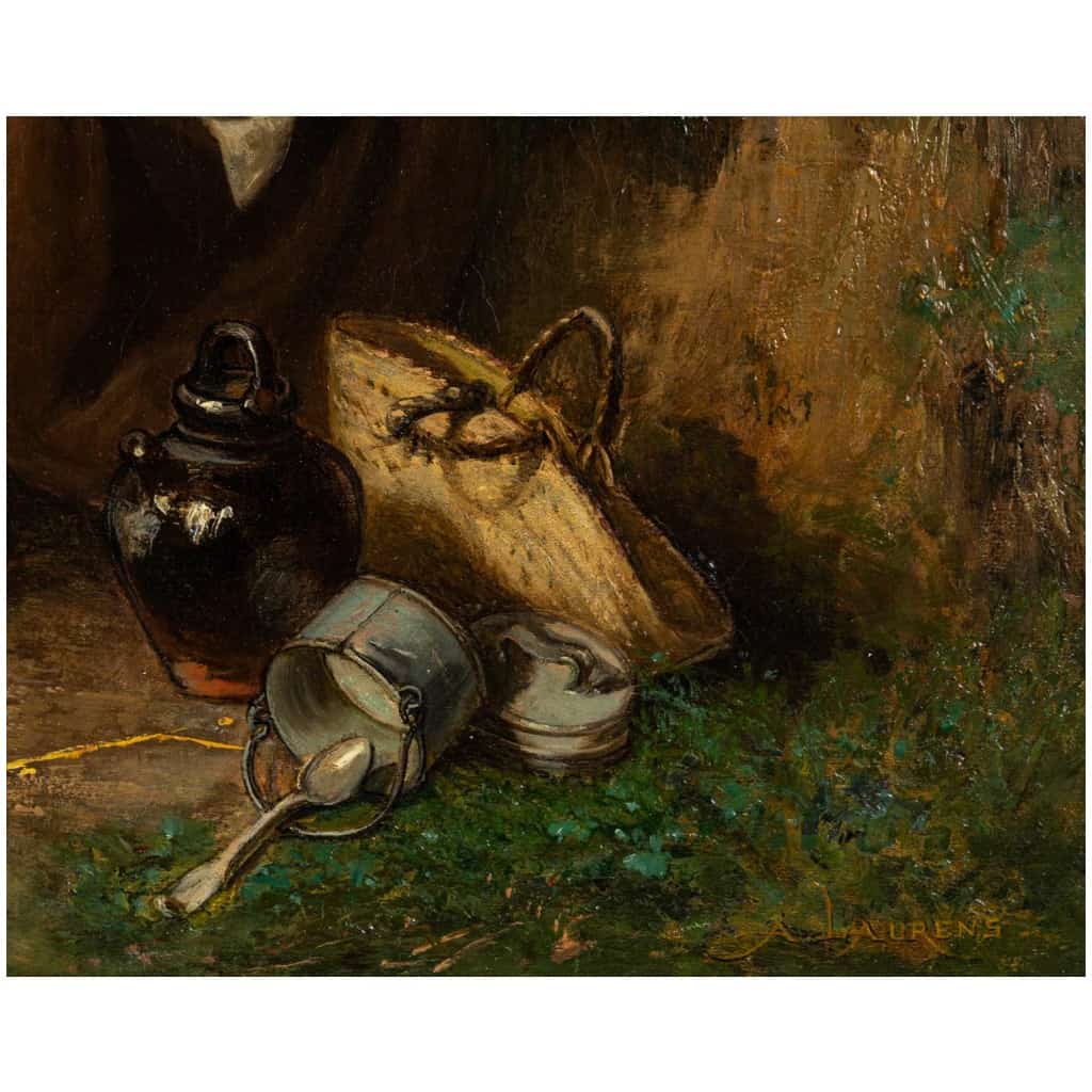 Nicolas Auguste Laurens – La Famille Romantique aux Champs huile sur toile vers 1850-1860 8