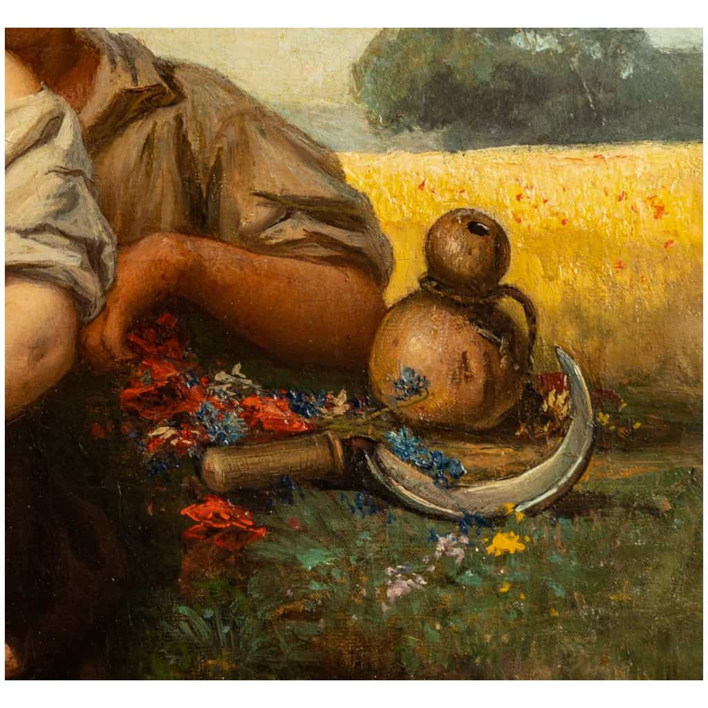Nicolas Auguste Laurens – La Famille Romantique aux Champs huile sur toile vers 1850-1860 9