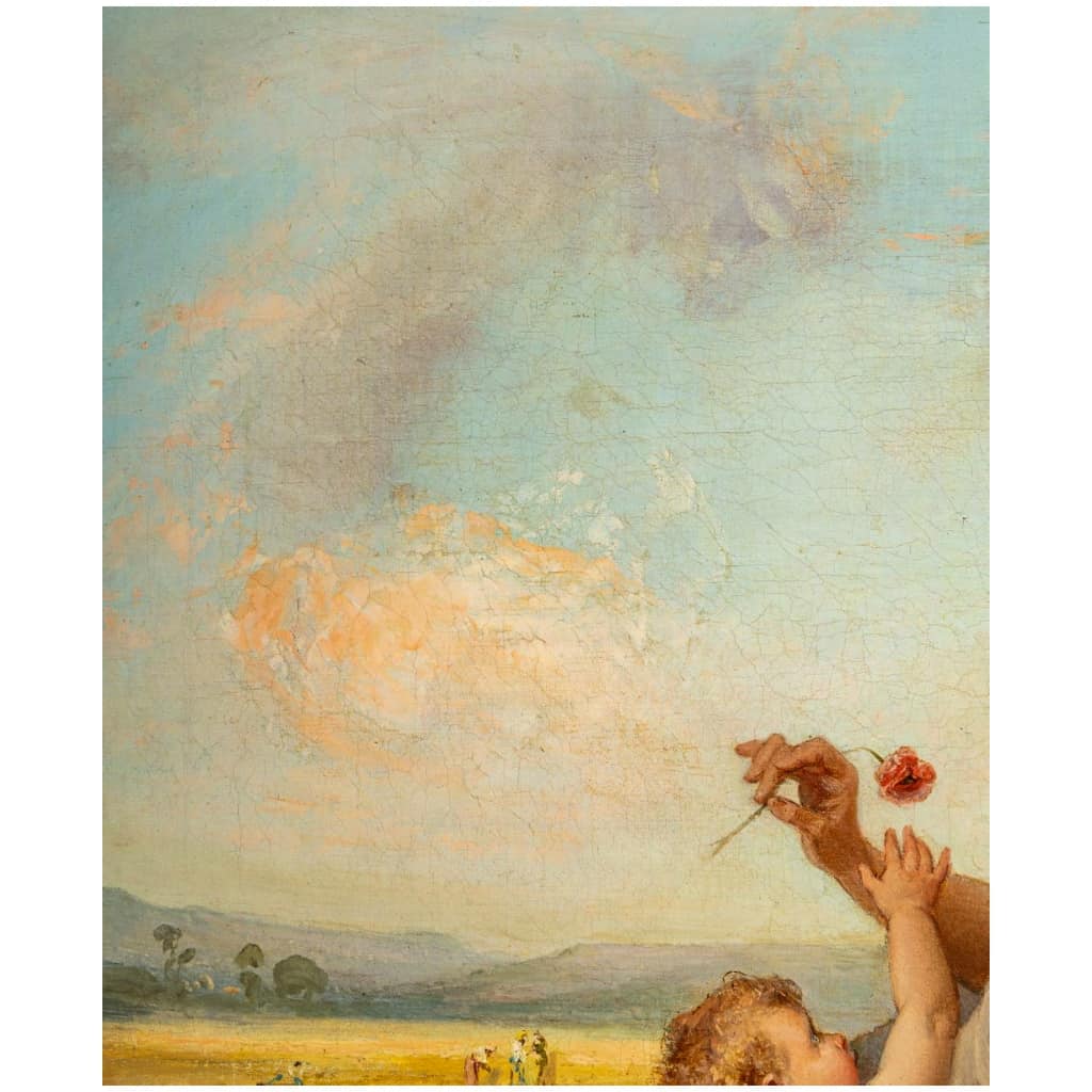 Nicolas Auguste Laurens – La Famille Romantique aux Champs huile sur toile vers 1850-1860 13