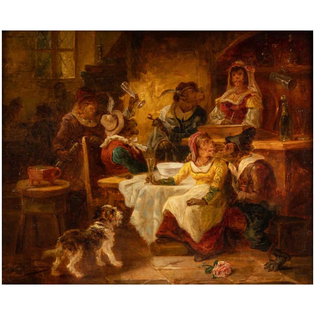 Zacharie Noterman (1820-1890) La Taverne des Singes huile sur panneau vers 1860 4