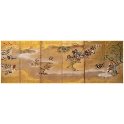 Japanese screen with 6 panels, The War of the Genpei 18th Century
