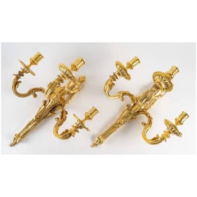 Pair of sconces called Aries in chiseled and gilded bronze, Louis period XVI to 1780