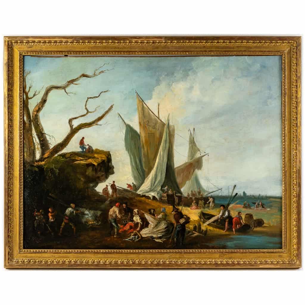Italie fin du XVIIIème ou début du XIXème siècle Retour de pêche huile sur toile vers 1780-1800 3