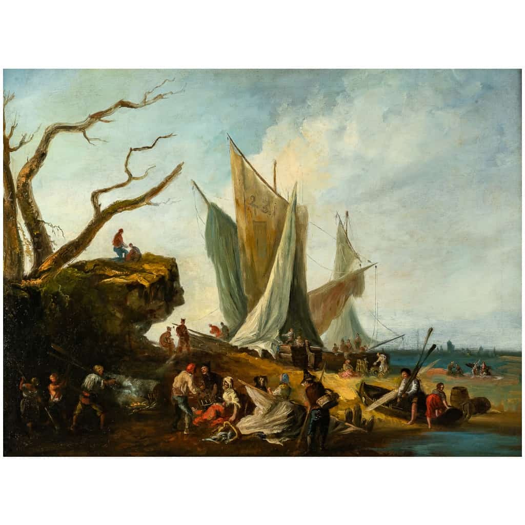 Italie fin du XVIIIème ou début du XIXème siècle Retour de pêche huile sur toile vers 1780-1800 4