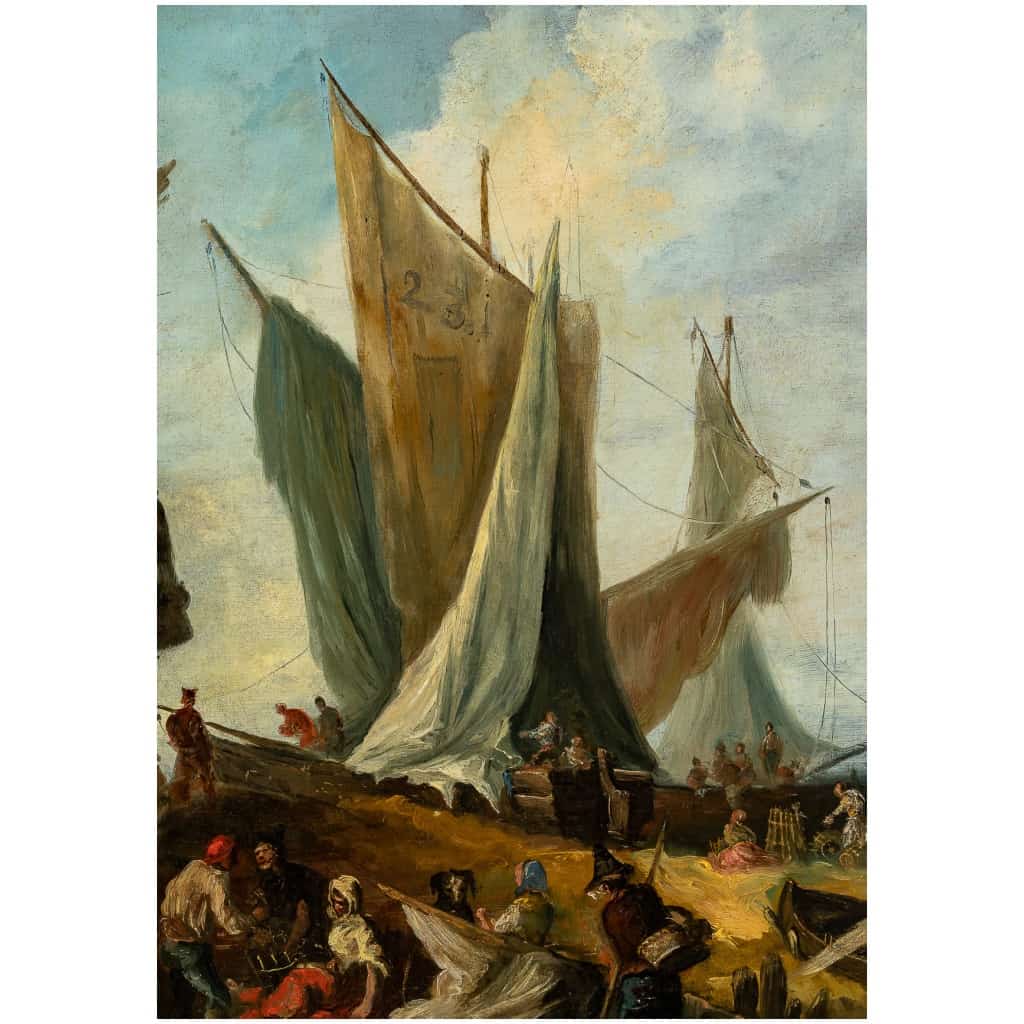 Italie fin du XVIIIème ou début du XIXème siècle Retour de pêche huile sur toile vers 1780-1800 5