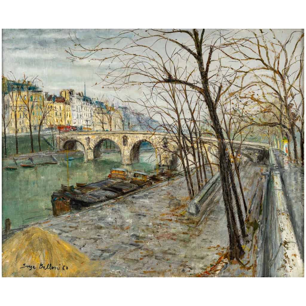 Serge Belloni « Le peintre de Paris » – Le Pont Marie et l’Ile Saint-Louis à Paris vers 1960 huile sur toile 4