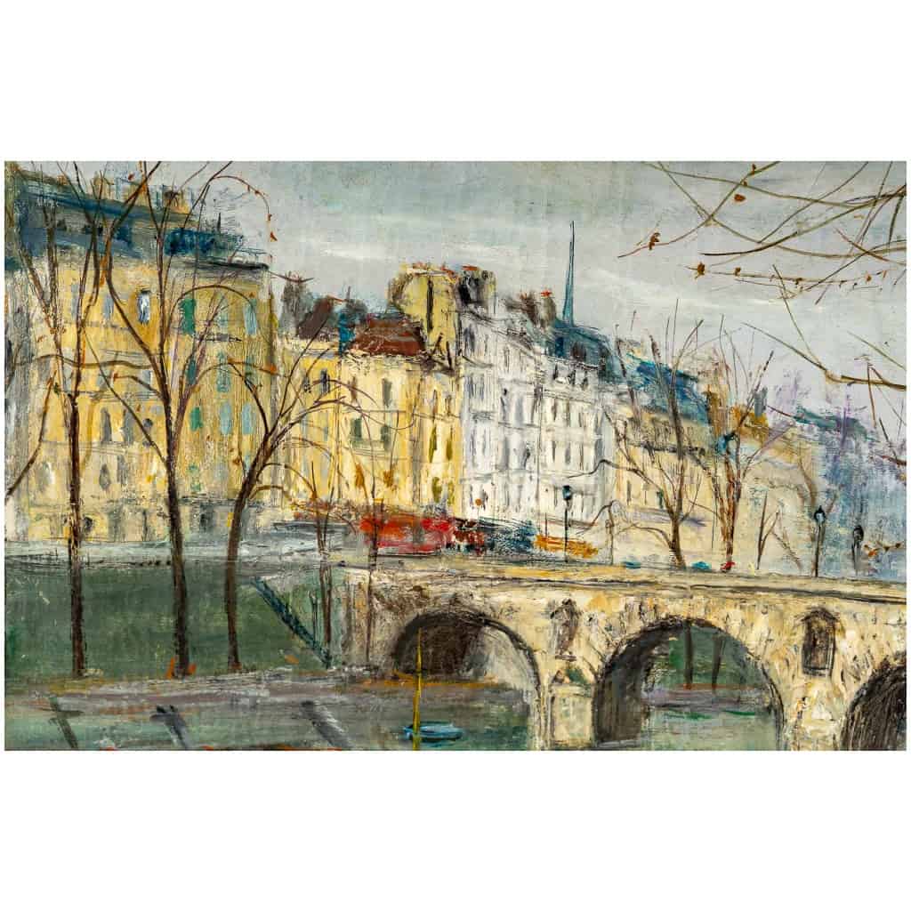 Serge Belloni « Le peintre de Paris » – Le Pont Marie et l’Ile Saint-Louis à Paris vers 1960 huile sur toile 8