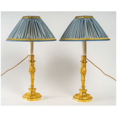 Gervais-Maximilien Eugene Durand Paire de flambeaux aux Carquois montés en lampes vers 1880