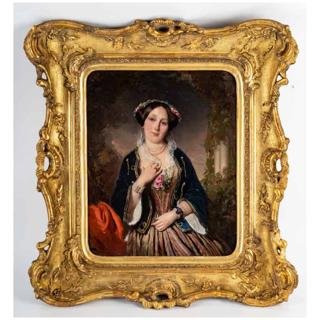Henri-Guillaume Schlesinger (1814-1893) – Portrait d’une élégante Dame, huile sur panneau vers 1849 3