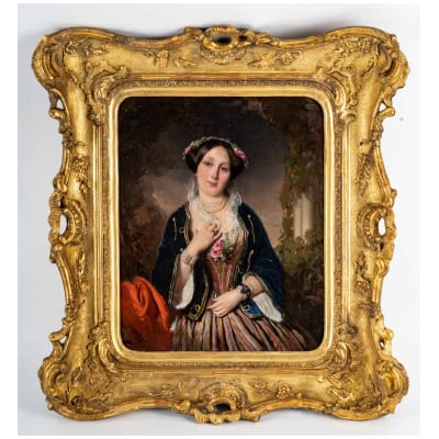 Henri-Guillaume Schlesinger (1814-1893) – Portrait d’une élégante Dame, huile sur panneau vers 1849 3