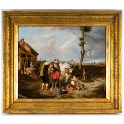 Eugène Le Poittevin (1806-1870) La Halte du Cavalier et du Cheval huile sur toile vers 1850