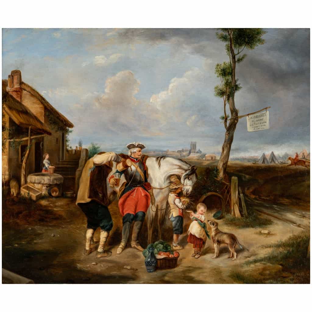 Eugène Le Poittevin (1806-1870) La Halte du Cavalier et du Cheval huile sur toile vers 1850 4