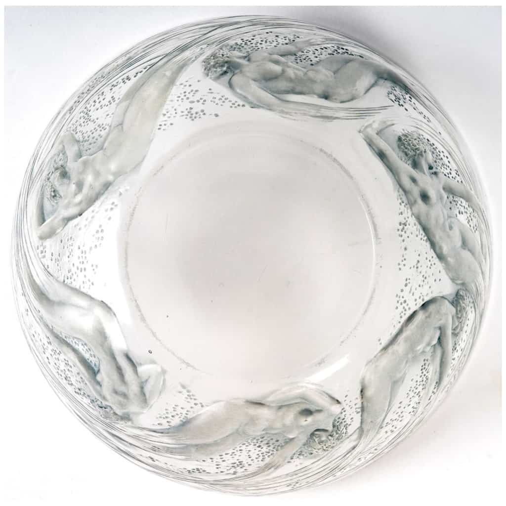 1921 René Lalique – Coupe Ondines Verre Blanc Patiné Bleu 7