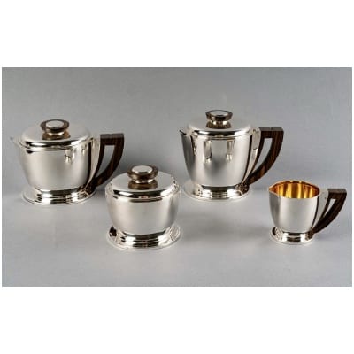 1920 Jean E. Puiforcat - Selfish Tea And Coffee Service In Sterling Silver And Macassar