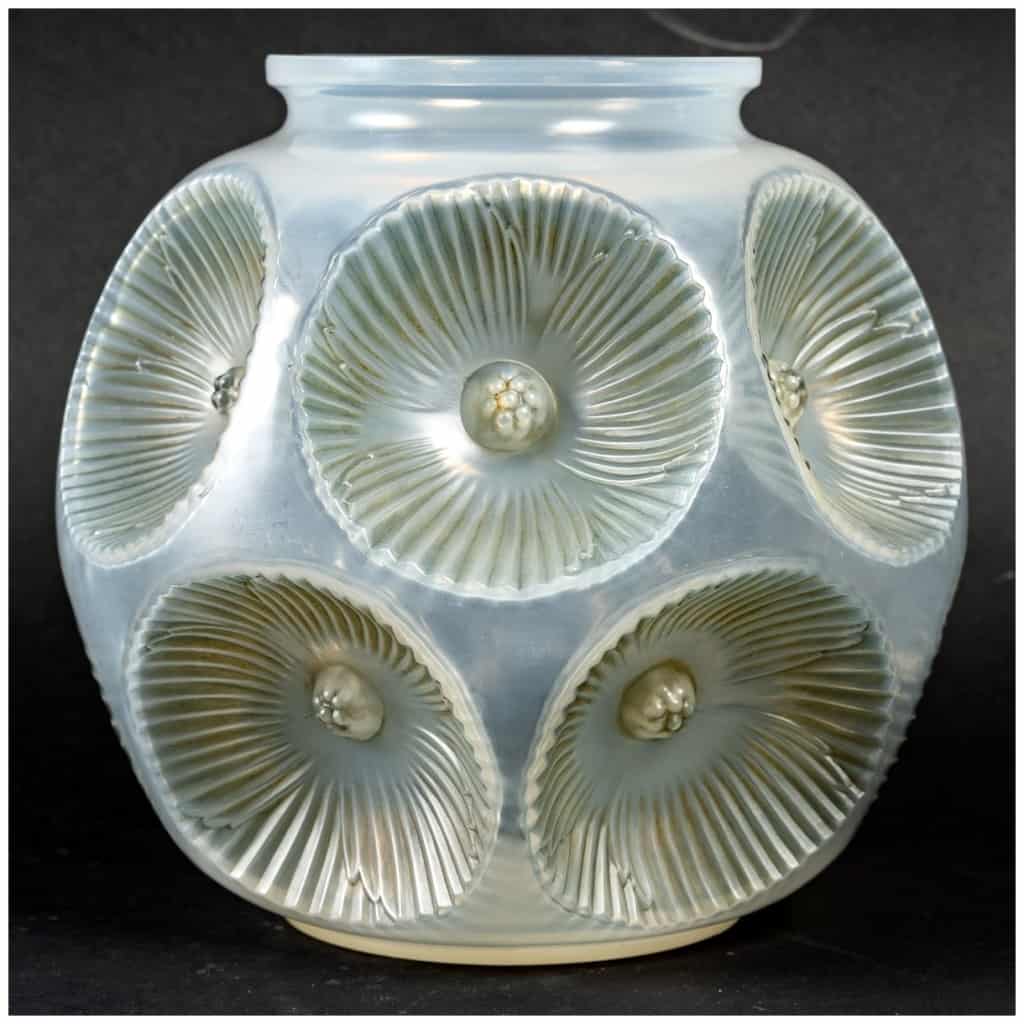 1927 René Lalique – Vase Picardie Verre Opalescent Multi Couche Patiné Bleu Vert 5