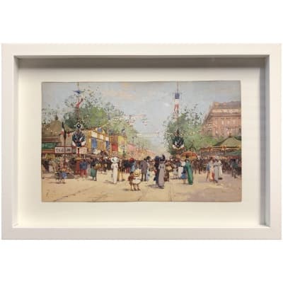 GALIEN LALOUE Eugène Peinture Française 20th Paris La foire au pain d’épices Gouache signée