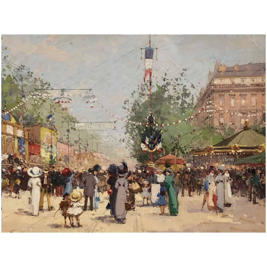 GALIEN LALOUE Eugène Peinture Française 20th Paris La foire au pain d’épices Gouache signée 6
