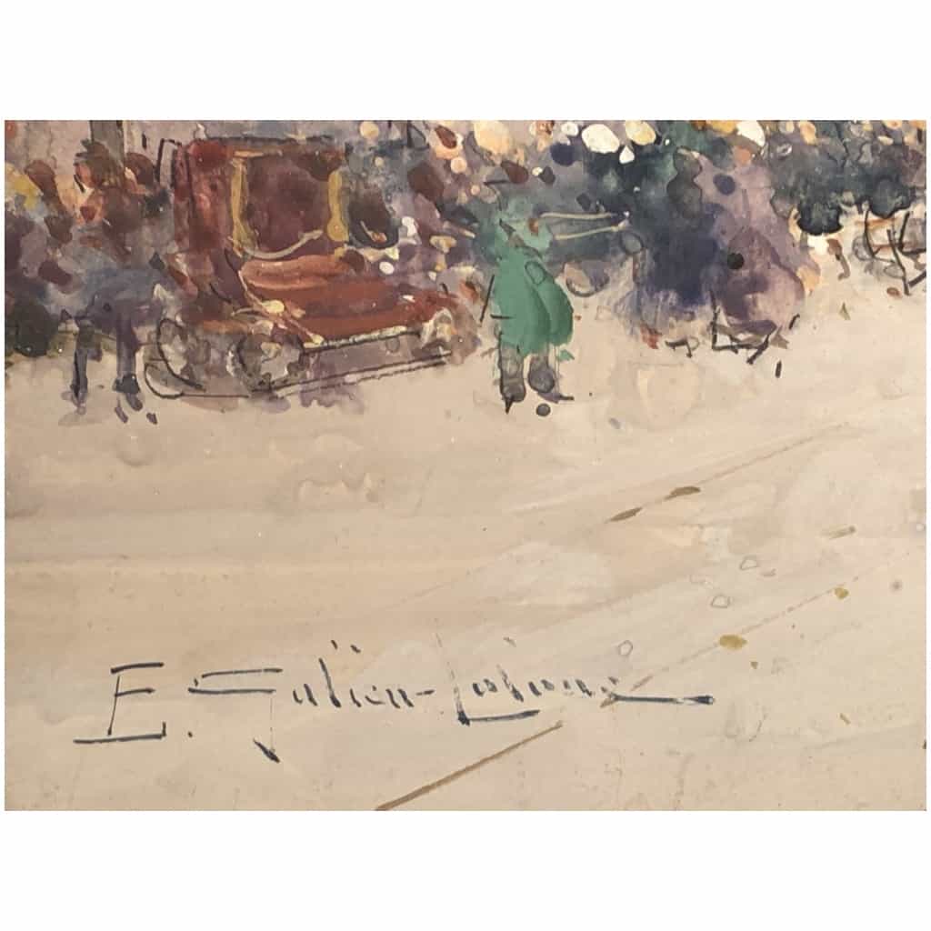 GALIEN LALOUE Eugène French Painting 20th Paris Animation sur les Grands Boulevards Gouache Signed 4