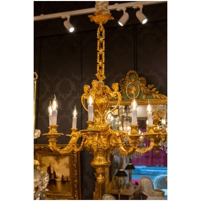 Lustre en bronze ciselé et doré de style Louis XIV d’après André-Charles Boulle XIXème siècle