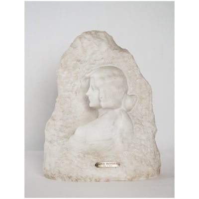 Affortunato Gory Sculpture sur Marbre Blanc de Carrare Les Roses vers 1900