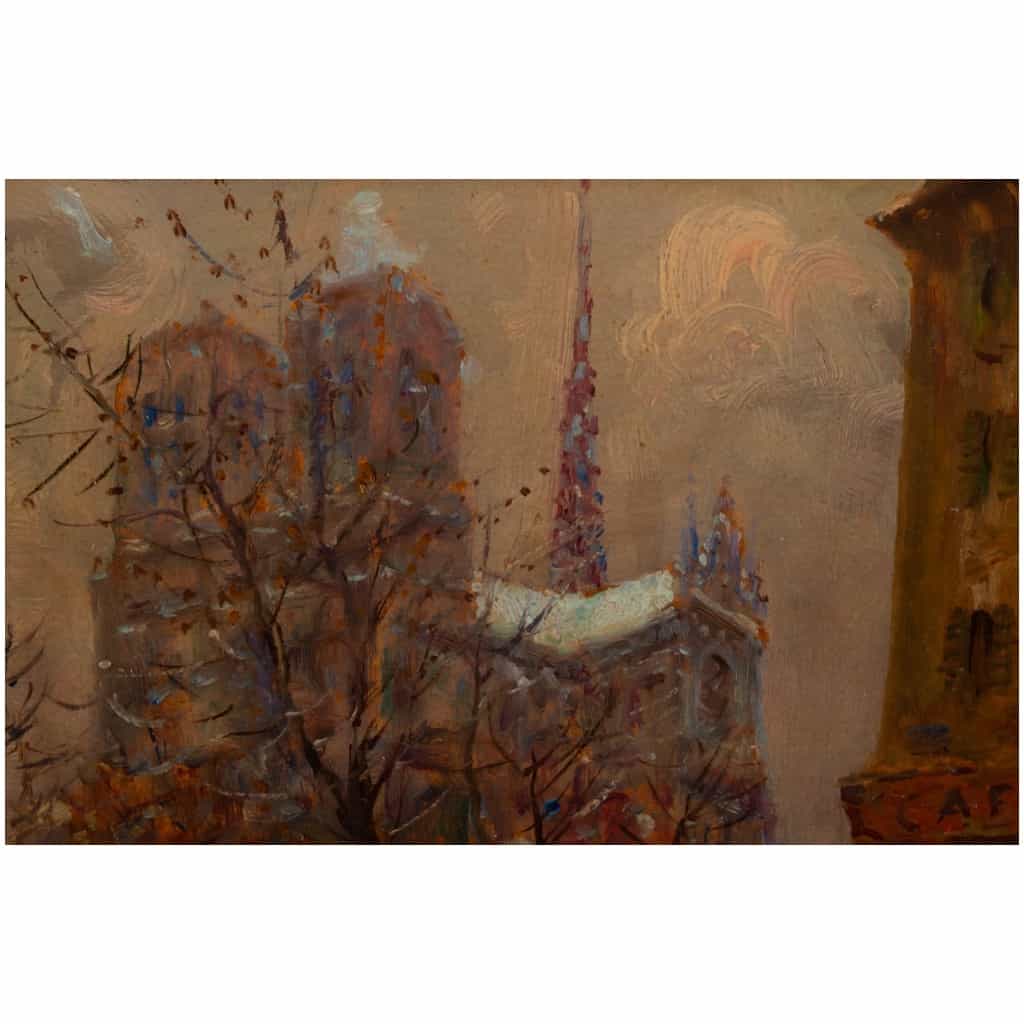 Mério Ameglio Notre Dame de Paris sous la neige huile sur panneau vers 1950 5