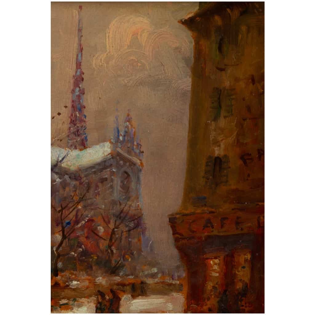 Mério Ameglio Notre Dame de Paris sous la neige huile sur panneau vers 1950 6
