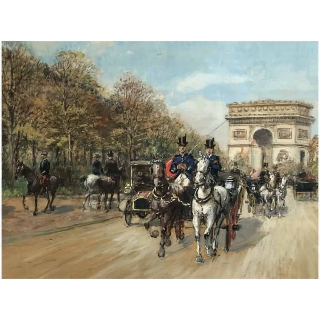 STEIN Georges Paris Animation Avenue Foch Vers l’Arc De Triomphe Aquarelle Signée 8
