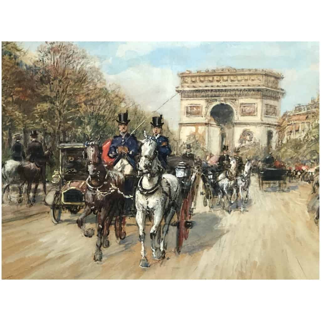 STEIN Georges Paris Animation Avenue Foch Vers l’Arc De Triomphe Aquarelle Signée 12