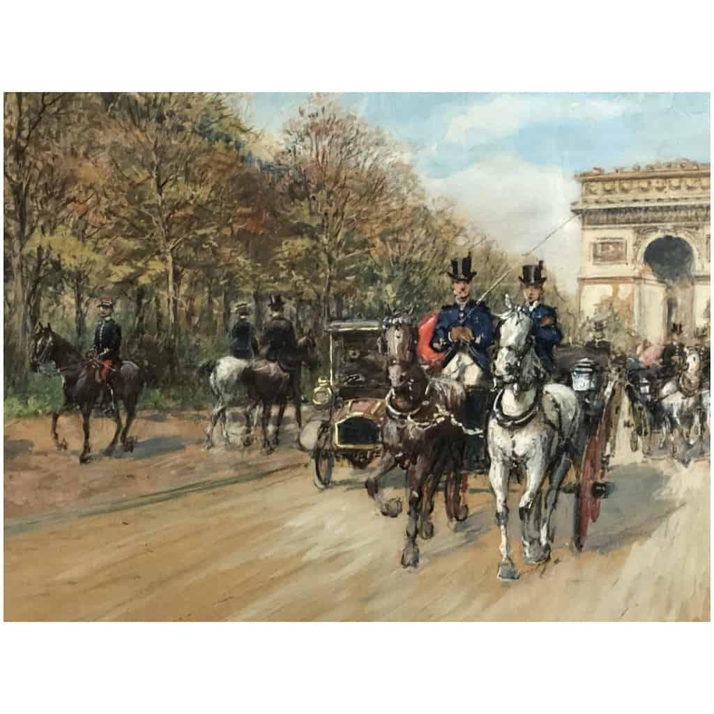 STEIN Georges Paris Animation Avenue Foch Vers l’Arc De Triomphe Aquarelle Signée 10