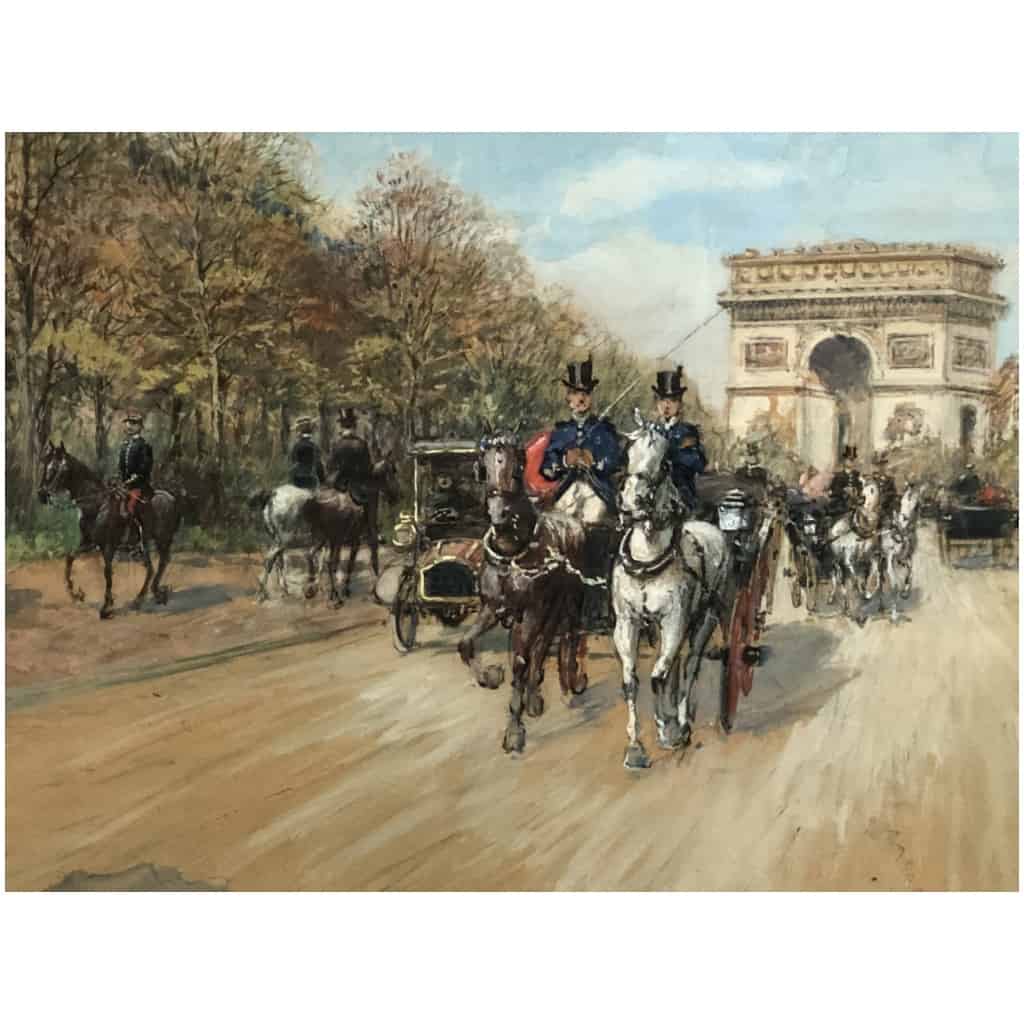 STEIN Georges Paris Animation Avenue Foch Vers l’Arc De Triomphe Aquarelle Signée 9